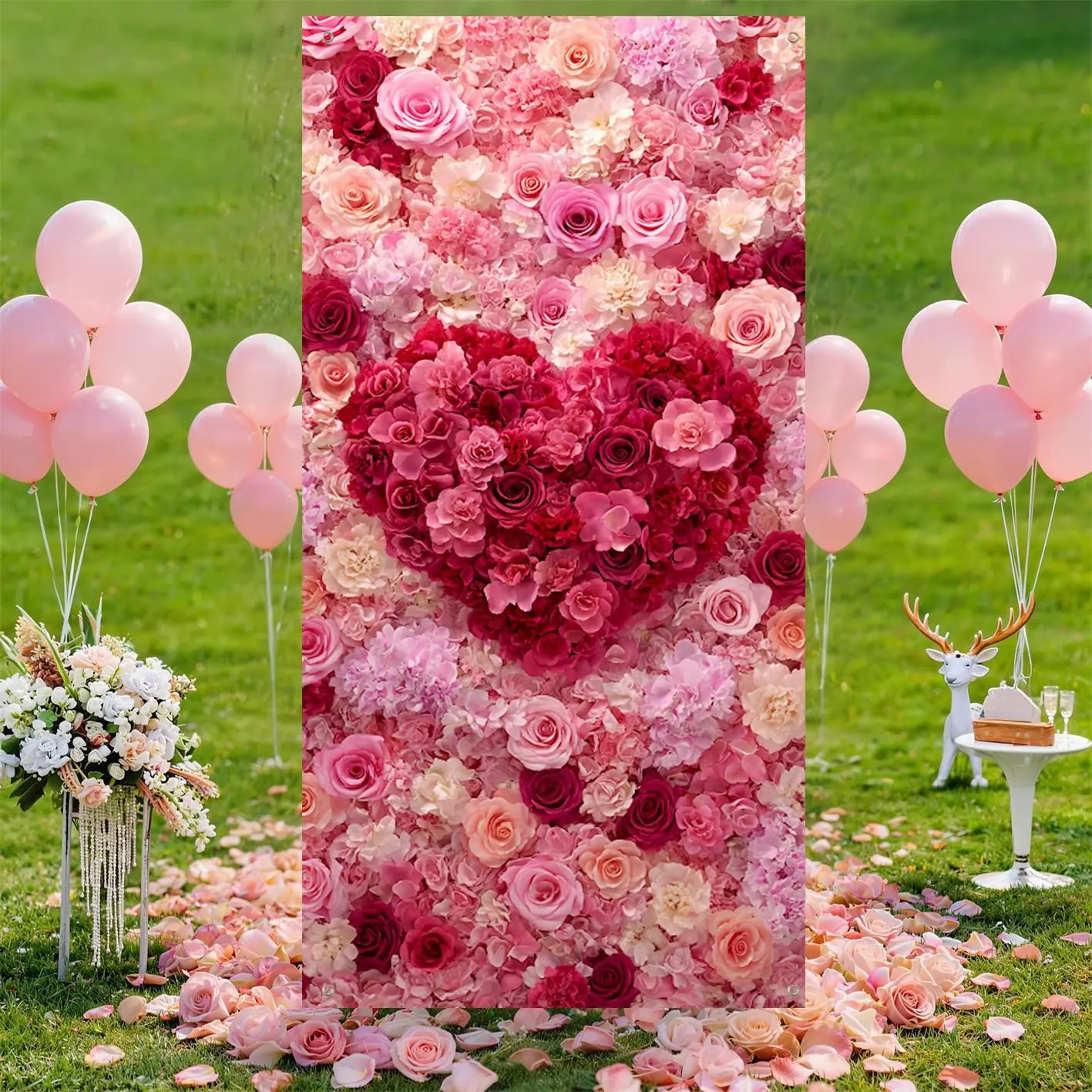 Day Rose Heart Door Banner Decorative Door Cover  Floral Porch Banner for Front Door Entryway Indoor Outdoor Mom Party  Decor 35.4 x 71 Inch