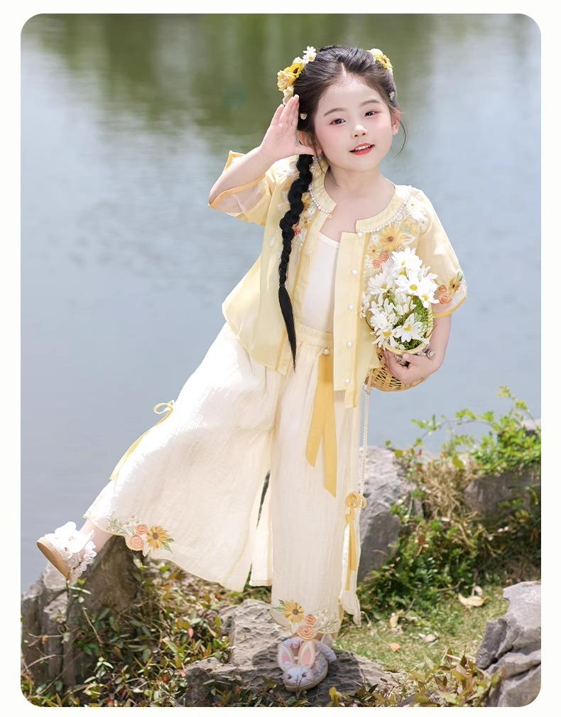 NewXingkui Girls' Outfit New Chinese Hanfu 2025 Summer Latest Super Cute Tang Dress Fashionable Summer Attire for Back to School, Chinese Size, Please Check The Size Guide Carefully