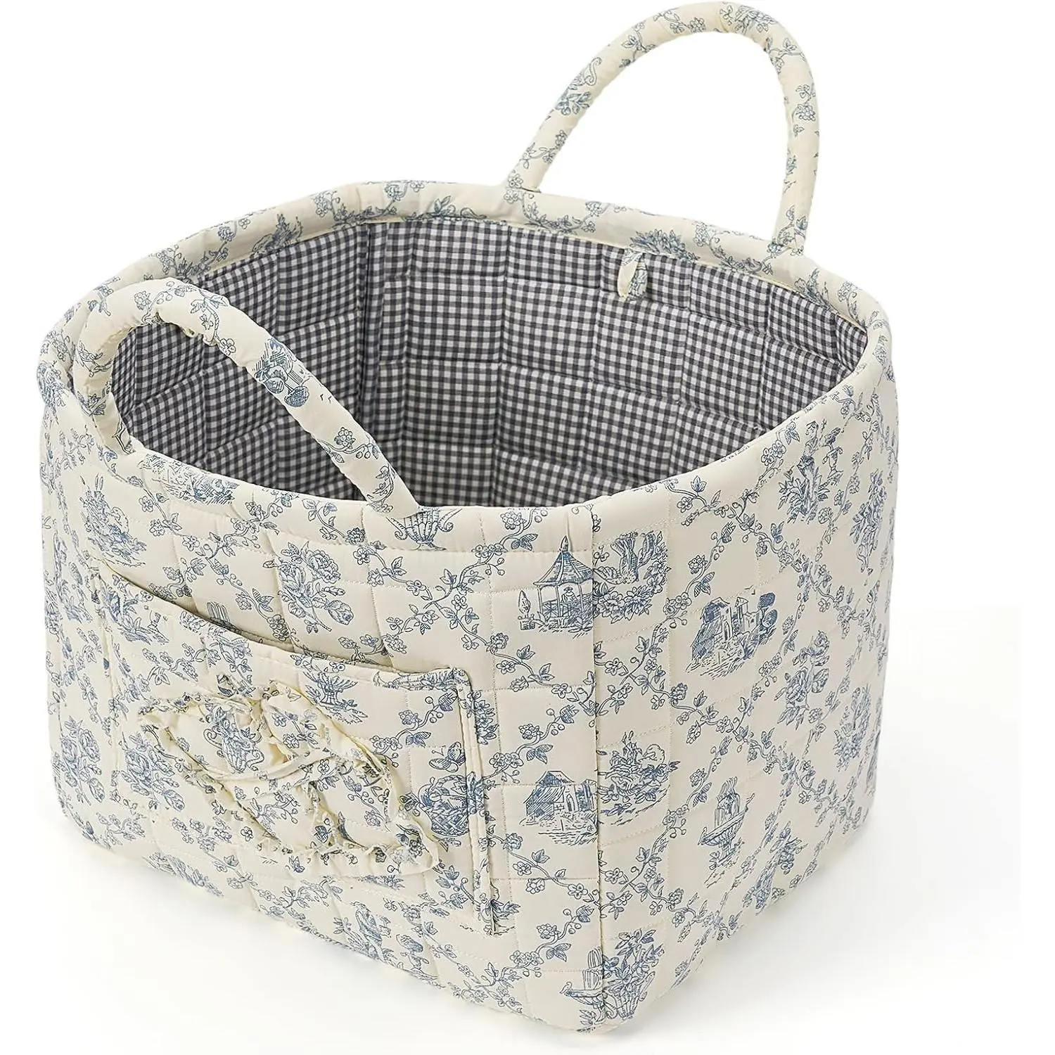 Floral Fabric Storage Basket  Interior Storage Basket Underwear Sundries Laundry Baskets Supplies  Organizer Bag (blue 2)