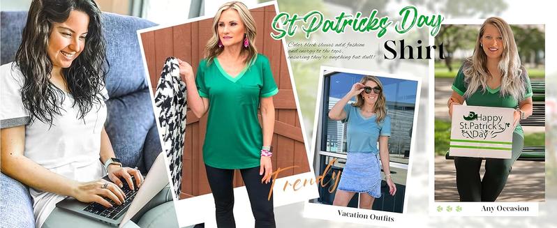 OFEEFAN Womens T Shirts Short Sleeve V Neck Loose Casual Summer Tops with Pocket Womenswear Vneck