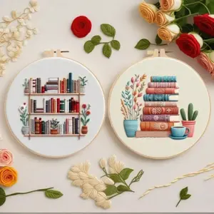 3Pcs Beginner DIY Embroidery Cross Stitch Kit, full set with threads & instruction book. Lovely potted plant patterns, easy for starters, great for relaxing crafts and Thanksgiving stock-up.