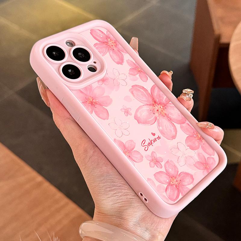 One Pink Floral Pattern Phone Case, Shockproof and Drop-Resistant Protective Cover, Full Coverage Pink TPU Case Suitable for iPhone XR 11 12 13 14 15 Series, Unique Design Protection Protector Casing Smartphone