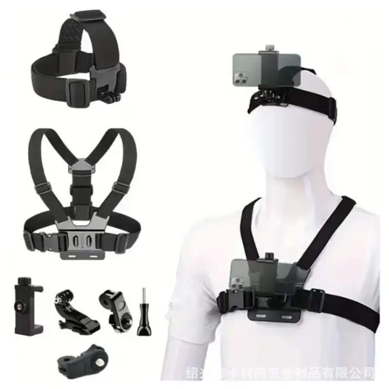 6 Piece Headband Chest Strap Mount, Phone Gopro First Person View Holder, Dual Position, Sports Camera, Cycling, Fishing Recording