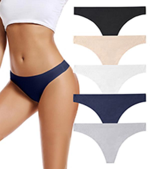 Seamless Women Underwear Thongs,No Show Ladies Thong,No Line Breathable Comfortable Panties Undies for Women 5-Pack