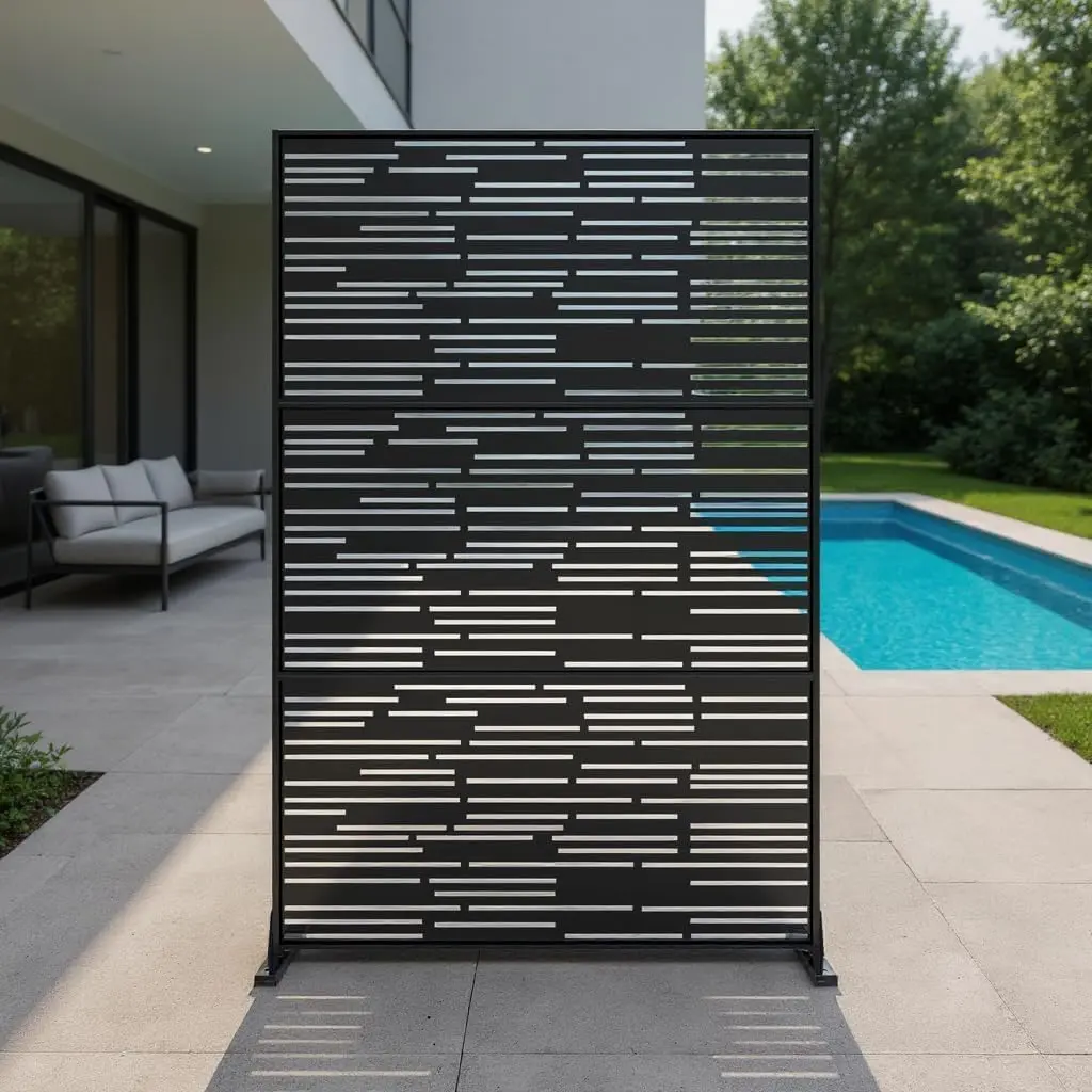 GAOMON 72 In Freestanding Metal Privacy Screen Panel - Foldable Galvanized Steel Outdoor Divider with 5 Decorative Patterns, Rust-Resistant, Weatherproof for Patio, Garden, Modern Home Decor