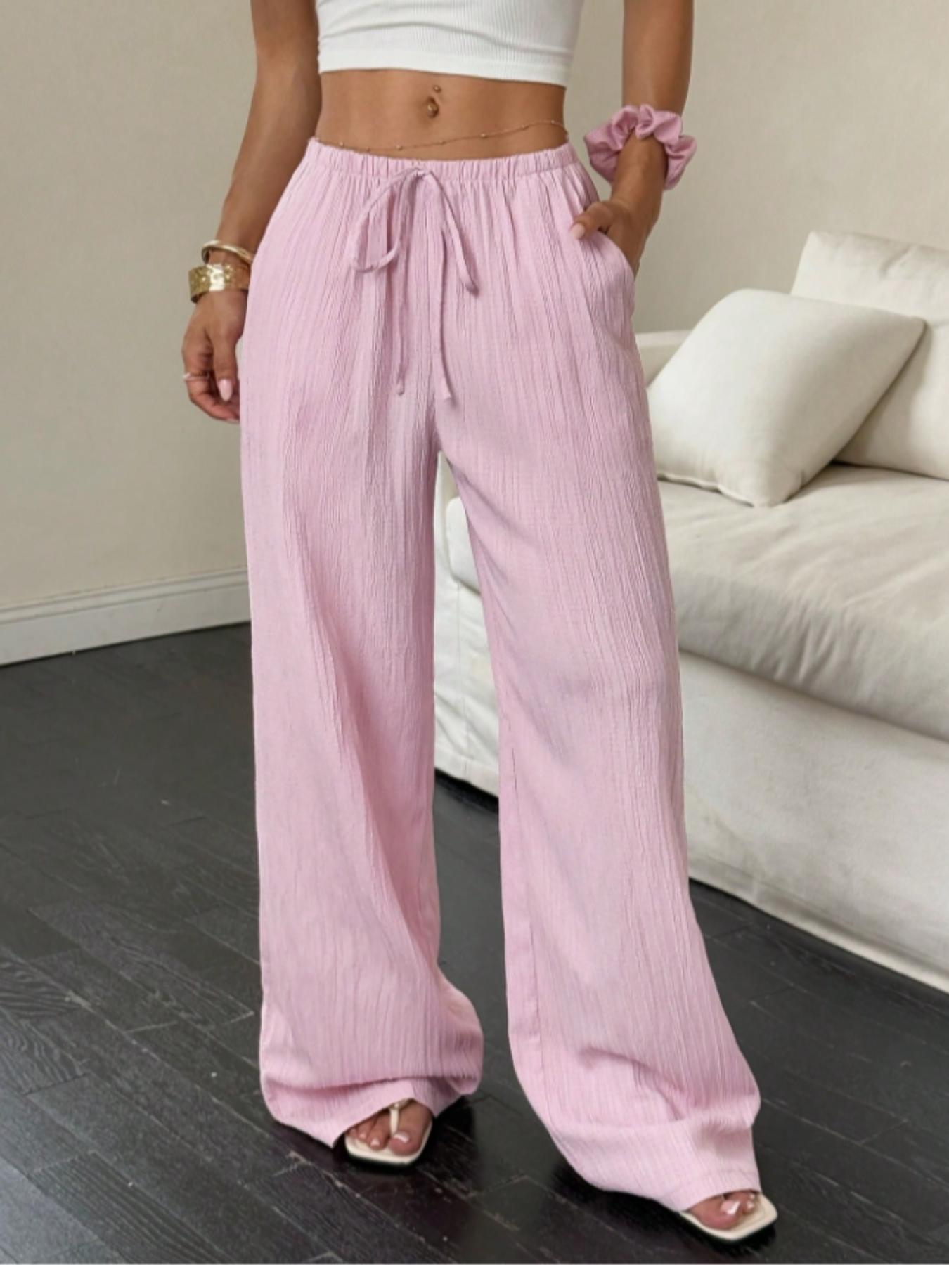 Women's Plain Casual Loose Wide Leg Pants, Trendy Relaxed Fit Trousers for Everyday Wear, Stylish Long Pants for Women