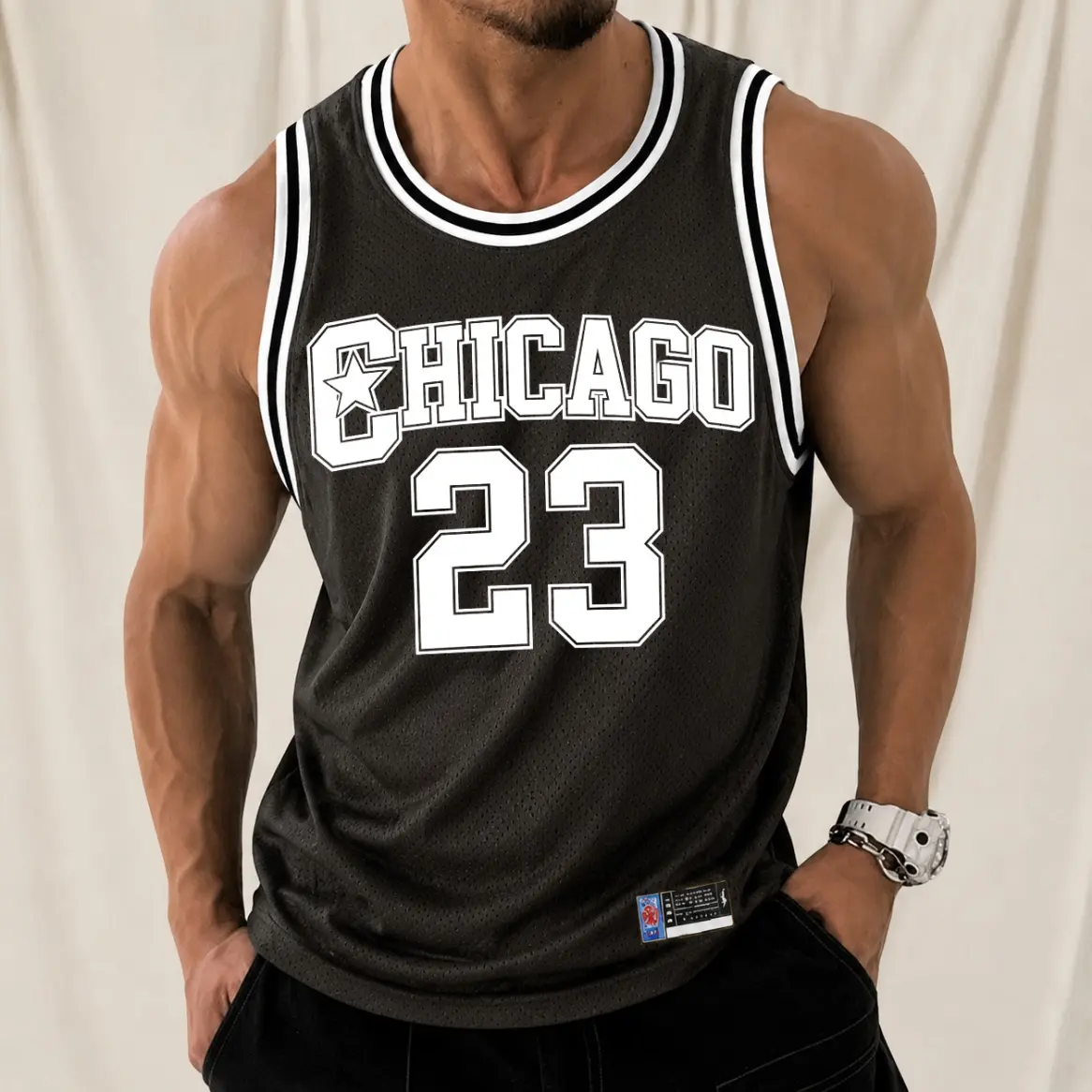 Men's Tank Top, Colorblock Retro Chicago 23 Graphic Basketball Jersey, Loose-Fitting Sleeveless Shirt in Breathable Mesh, Casual, Dry Clean, Dynamic Athletic Cut, Machine Washable, 3Xl