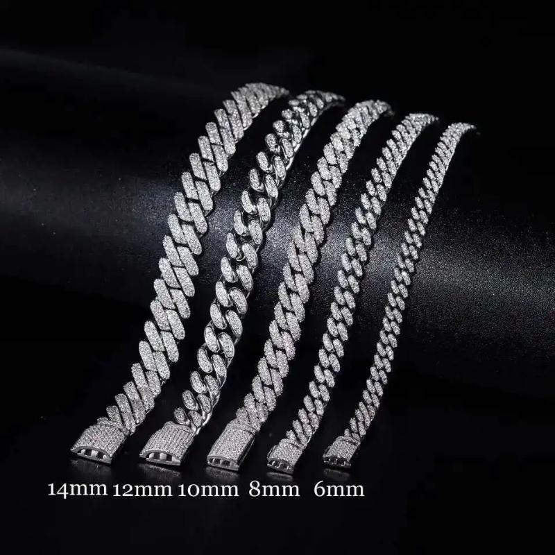 JH Perfect Jewelry Moissanite Diamond Iced Out Chain 925 Sliver Hip Hop Rapper Cuban Link Necklace