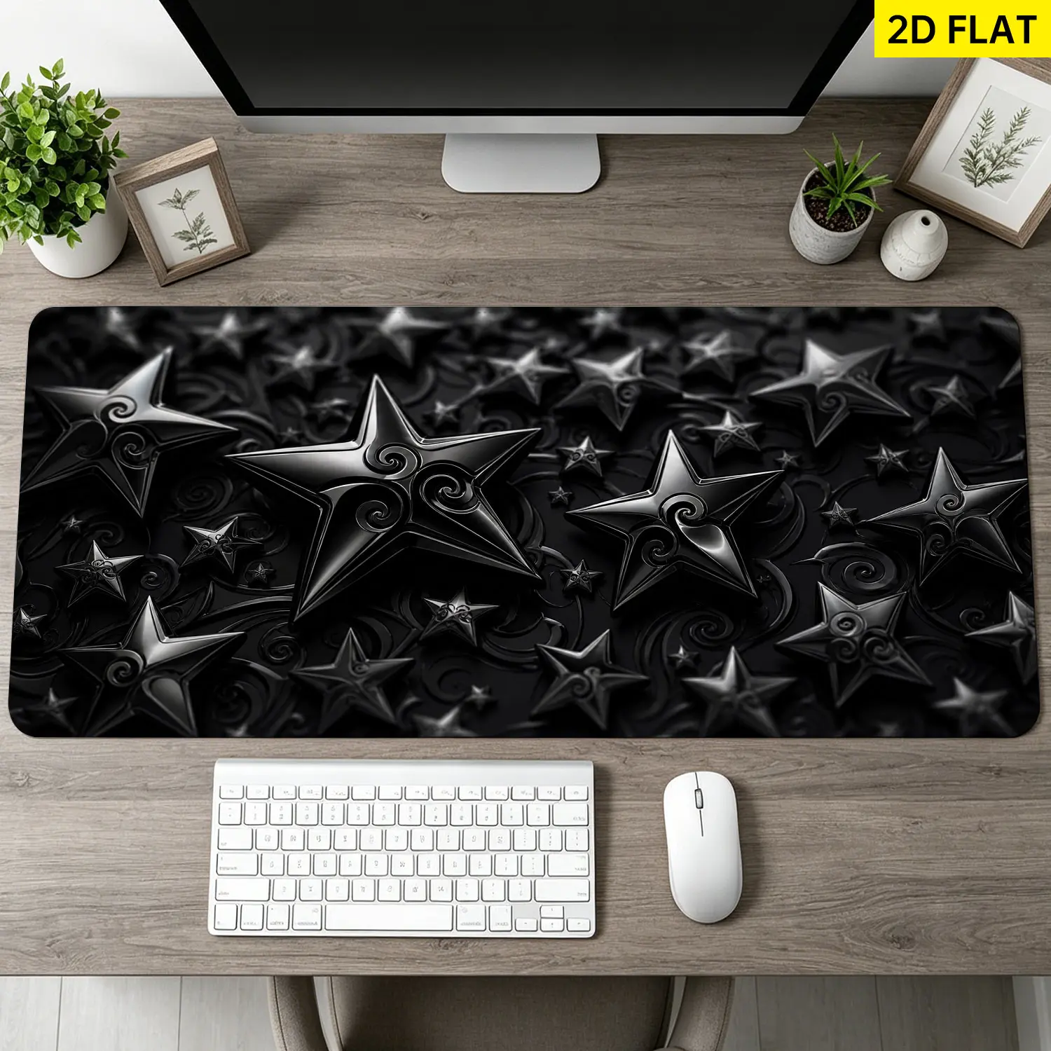 Extra Large black metallic 3D star pattern Mouse Pad,Non Slip Rubber Pad,Desktop Decoration Drotection Pad,Washable,Lock Edge Multi Size,Premium Multipurpose Mousepad For Office,Gaming Desk,Gift for Family and Friends