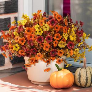 artificial fake plants flowers for outdoor outside fall decoration,12 bundles faux silk daisy in planter uv resistant look real for home front door porch patio garden balcony autumn decor, plastic flower decoration