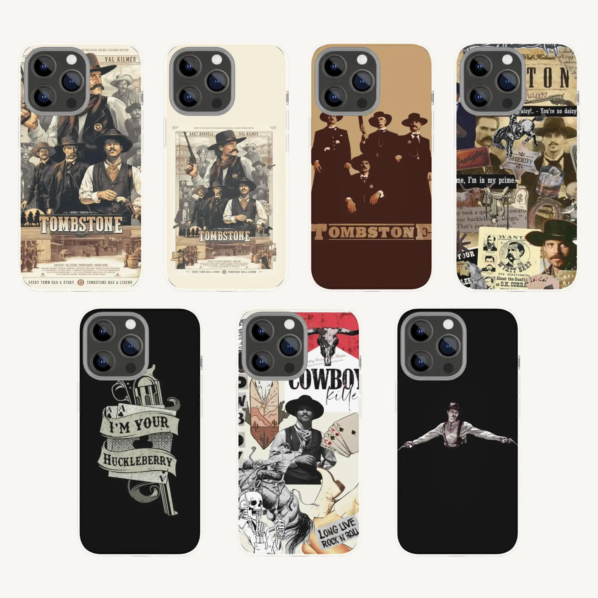 Tombstone-Themed Smartphone Casing - Western Movie-Style Protective Cover with Classic "Huckleberry" Quote, Compatible with iPhone 11-17 Pro Max/Plus, Samsung Galaxy S23-S25 Handheld Cellphone Devices, Gift for Vintage Film Enthusiasts, Protection