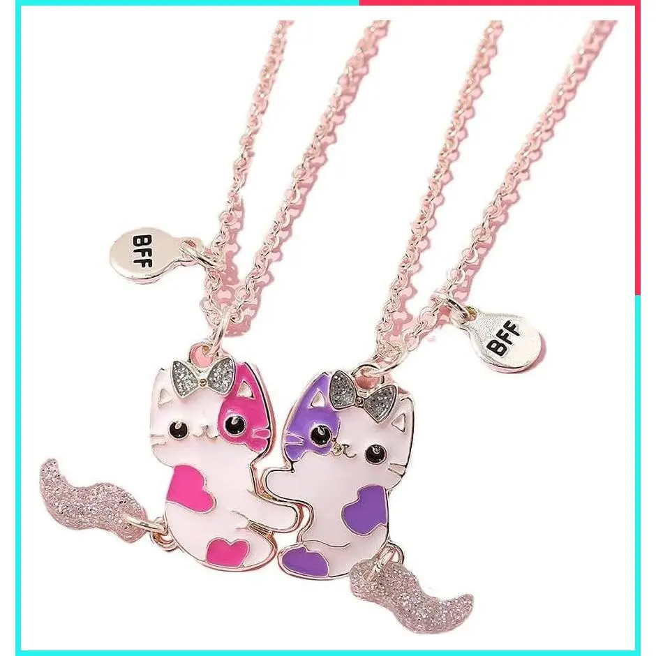 Magnetic Split Heart Necklace Set for 2, Best Friends Matching Pendant Friendship Gifts