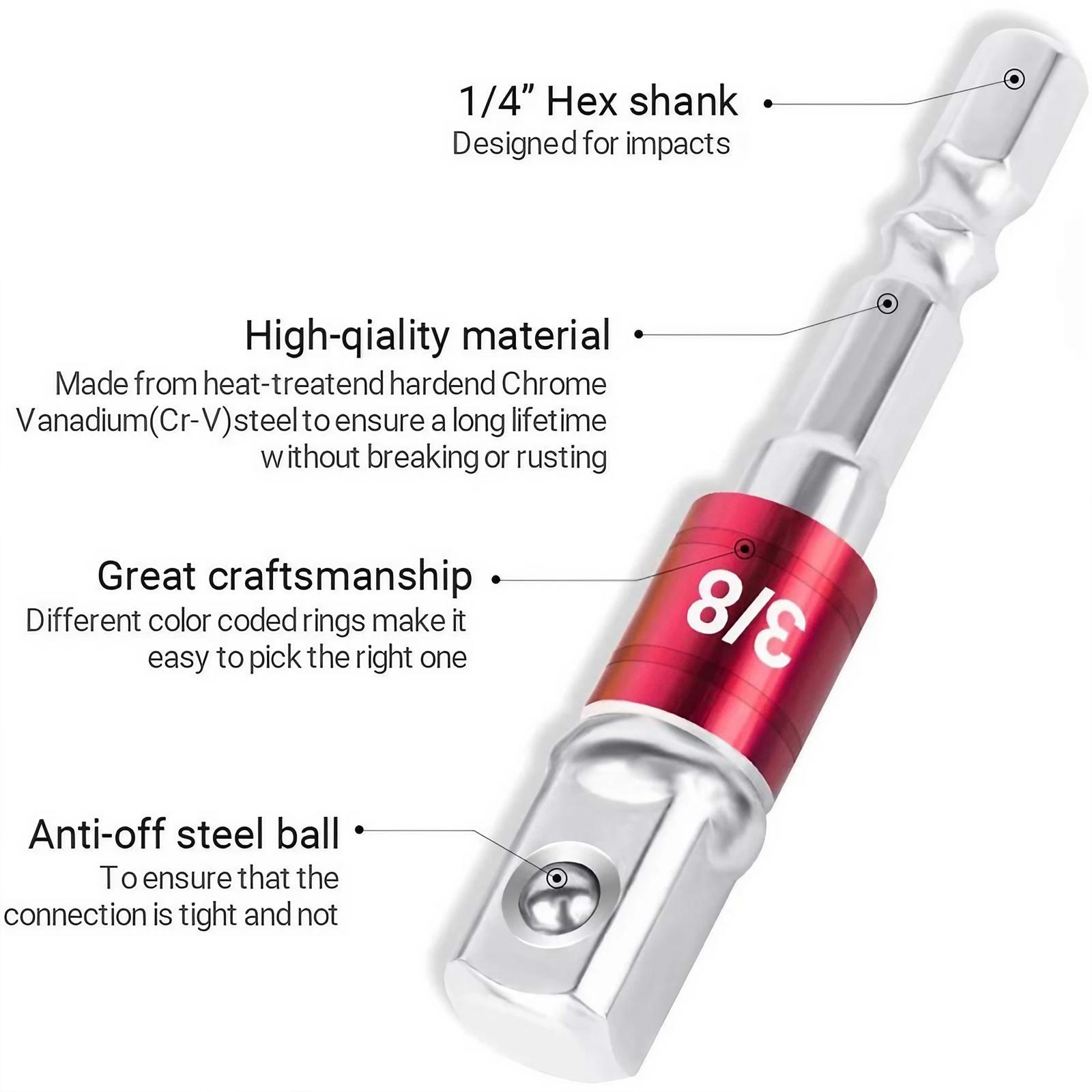 Cr-V Steel Socket Adapter, mpact Socket Extension Tools, High Speed Nut Driver Socket Adapter, Impact Grade Driver Sockets Adapter Extension Set, Bead Rod Extension Bar, Hand Tools, Hardware, for Wrench, Bit Socket Set, Hex Bit Socket