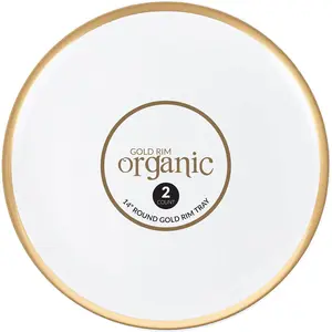 Plastic Serving Trays - Round Serving Platters with Gold Rim 14X14 Disposable Party Dishes Pack of 2