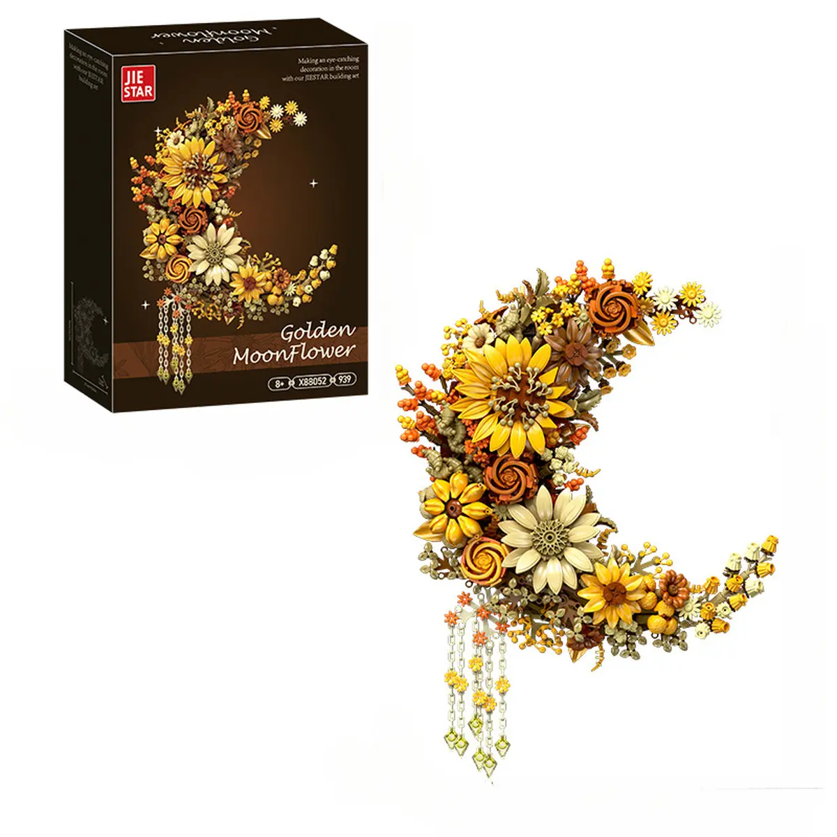 Golden Sunflower-Moonflower Micro Building Blocks Set, DIY Assembly Model Kit, Wall-Mount/Tabletop Home Decor, Construction Toy, Holiday Gift for Teens & Flower Enthusiasts