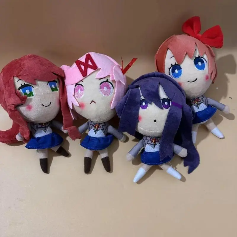 4pcs Unisex Doki Doki Literature Club Plush Toy Set - Monika, Sayori, Natsuki, Yuri Soft Stuffed School Uniform Dolls with Eye Color Details, Approx. 20cm, 1 x Plush Toy Per Character, for Fans & Home Decor, Character Hairstyles