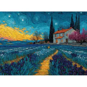 500 Piece Puzzle for Adults – Starry Lavender Cottage Countryside Jigsaw Puzzles 500 Pieces, Puzzles for Adults 500 Pieces, Challenging Perfect for Game Nights