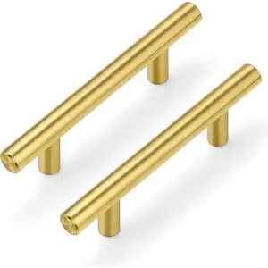 30Pack 3'' Hole Centers Gold Cabinet Handles Brushed Brass Cabinet Pulls Gold Dresser Drawer Pulls Stainless Steel Door Hardware for Kitchen Bathroom Bedroom Furniture 5'' Overall Length