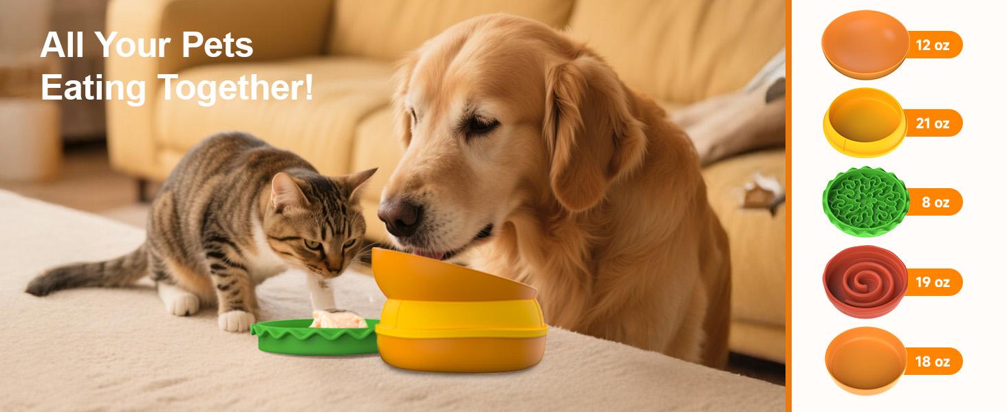 Hamburger Appearance Pet Cat And Dog Bowl Combination Multi-layer Five-in-one