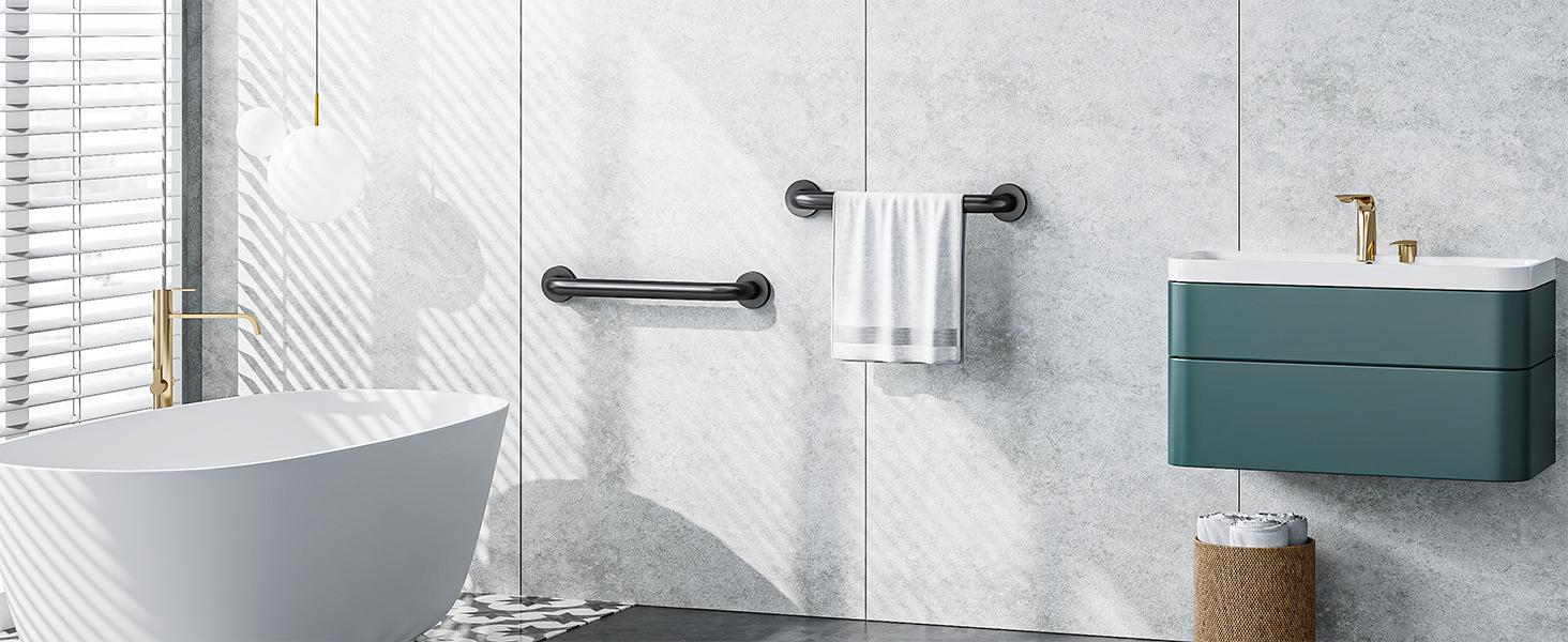 2 Pack Shower Grab Bar, 16 Inch Stainless Grab Bar Handicap Bars, Shower Handle Bath Handle, Safety Bars for Seniors, Elderly or Handicapped (Black)