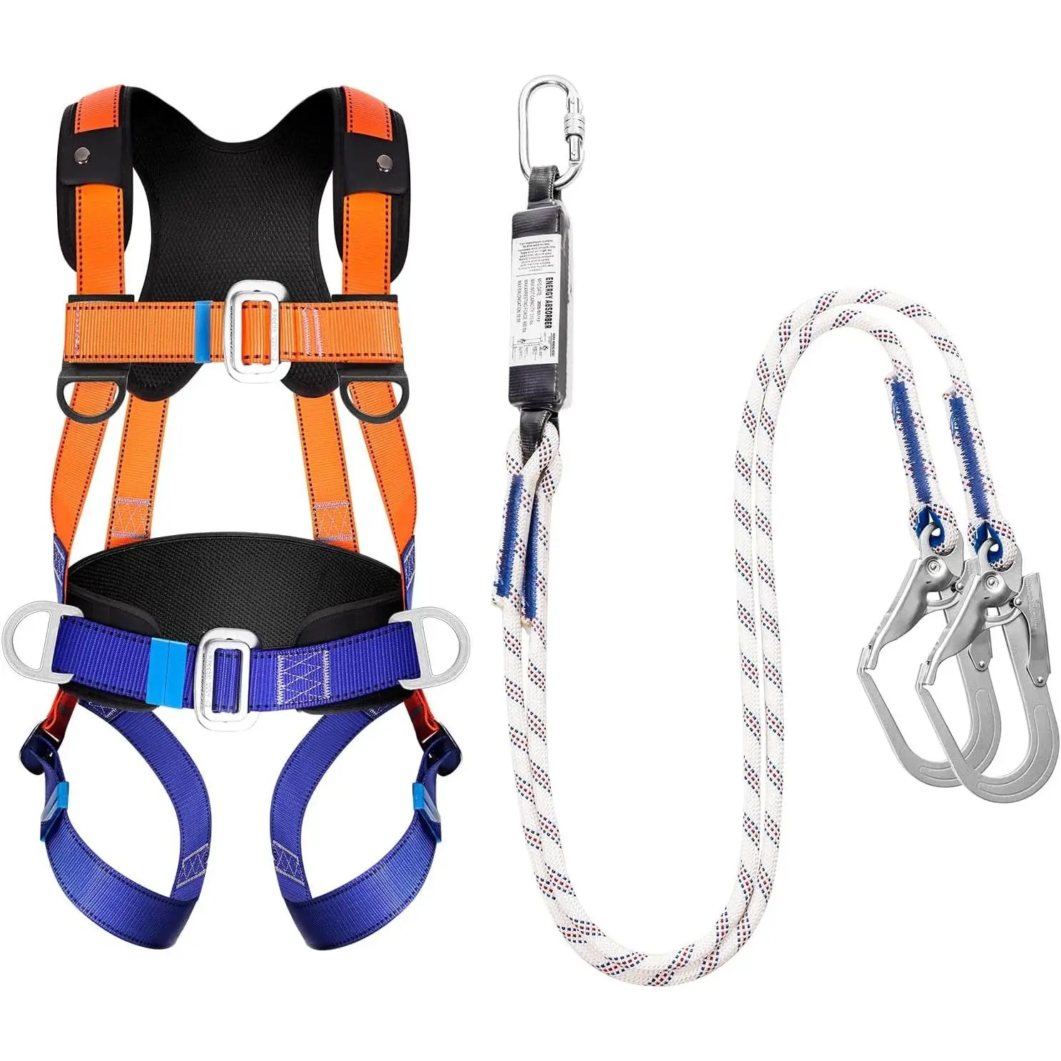 Premium Full Body Safety Harness Fall Protection Kit - OSHA/ANSI Compliant, Roofing Harness, Includes Shock Lanyard