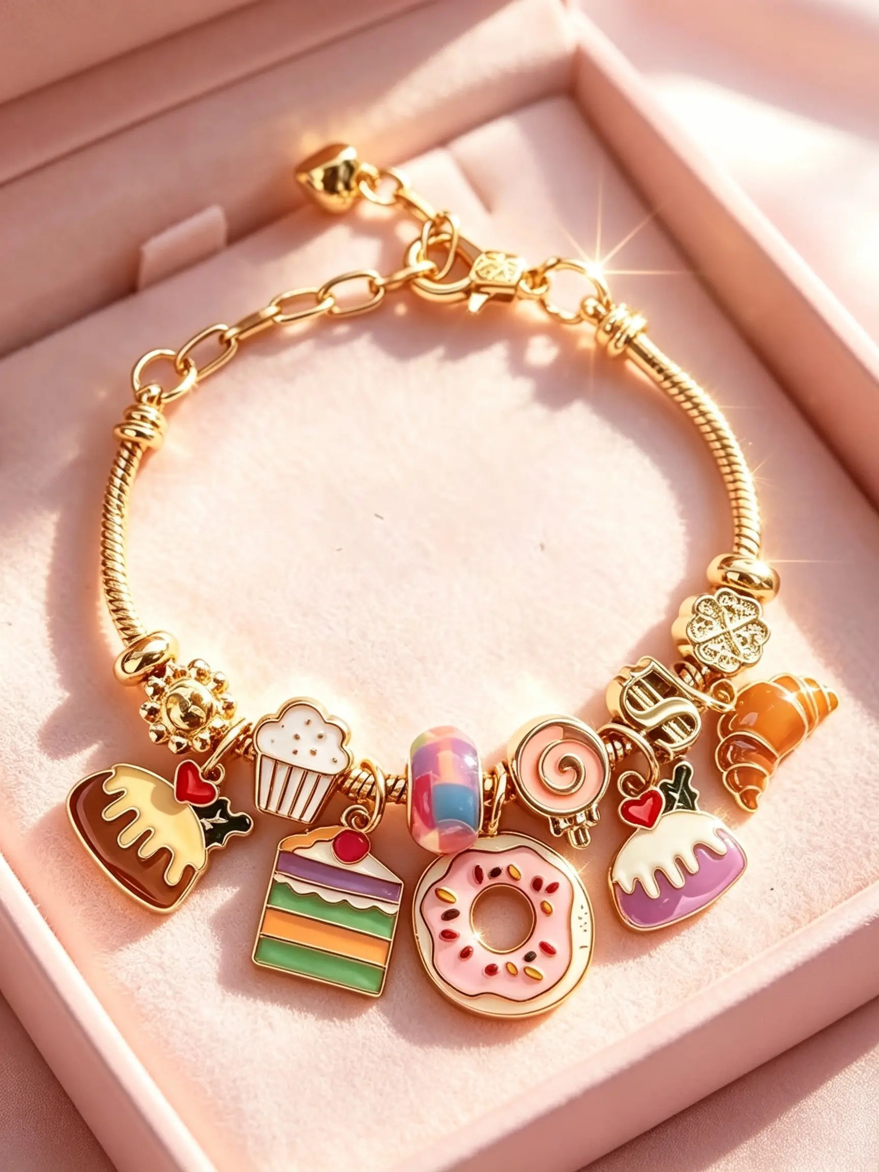 Sweet Treat Beaded Bracelet with Donut Cake Pendant, Elegant Food Theme Jewelry, Perfect Gift for Family and Friends