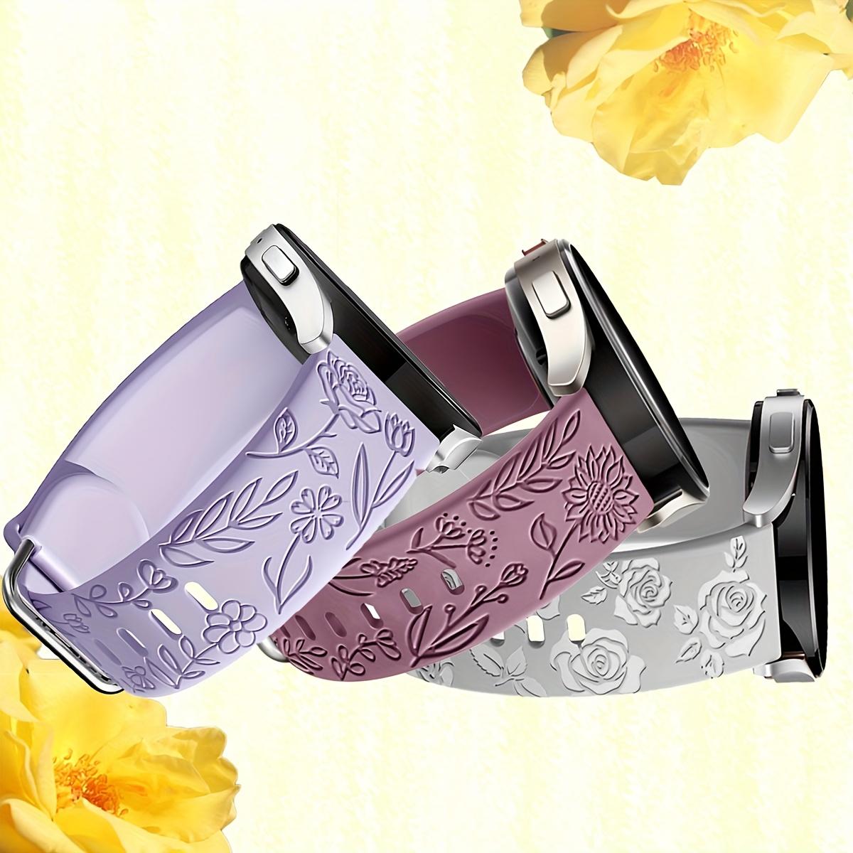 3-Pack Floral Engraved Silicone Watch Bands – 20mm Soft Waterproof Sport Strap for Samsung Galaxy Watch 3–5 & Active 2, Rose & Sunflower Design, Unisex