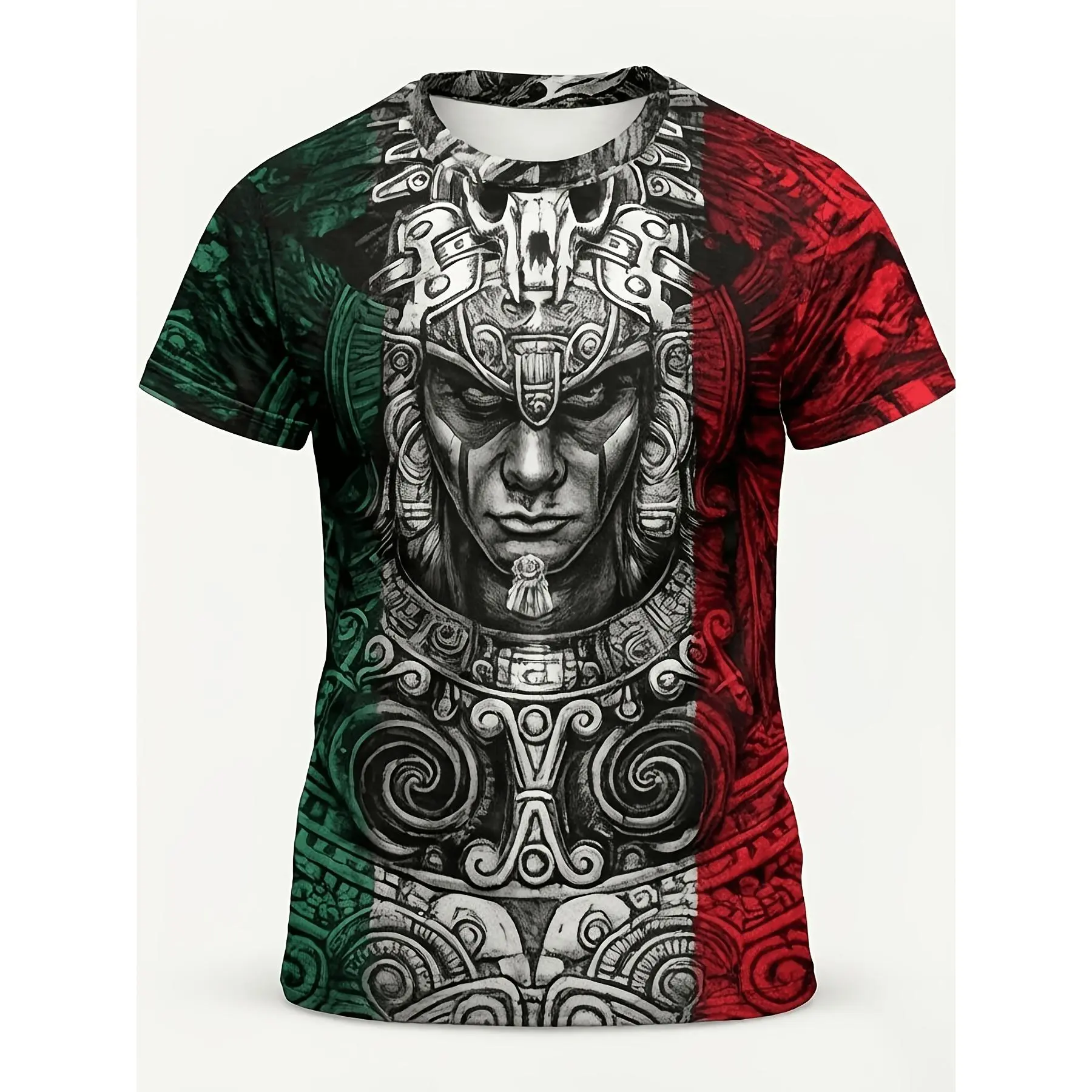 Mexican Flair Men's Modern Ancient Civilization Digital Print Crew Neck Short Sleeve T Shirt Trendy Casual Summer Daily Outfit Tee