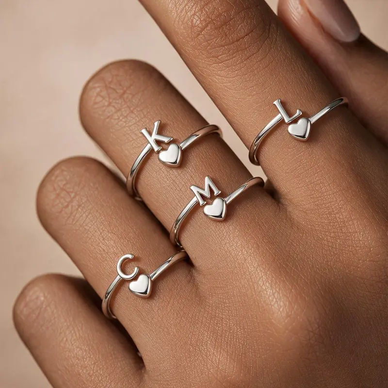 S925 Sterling Silver  Alphabet Ring A-Z, Personalized Initial Ring, Minimalist Open-Design Women's Stacking Ring, Chic Jewelry for Fashionable Gifts Stackable Rings