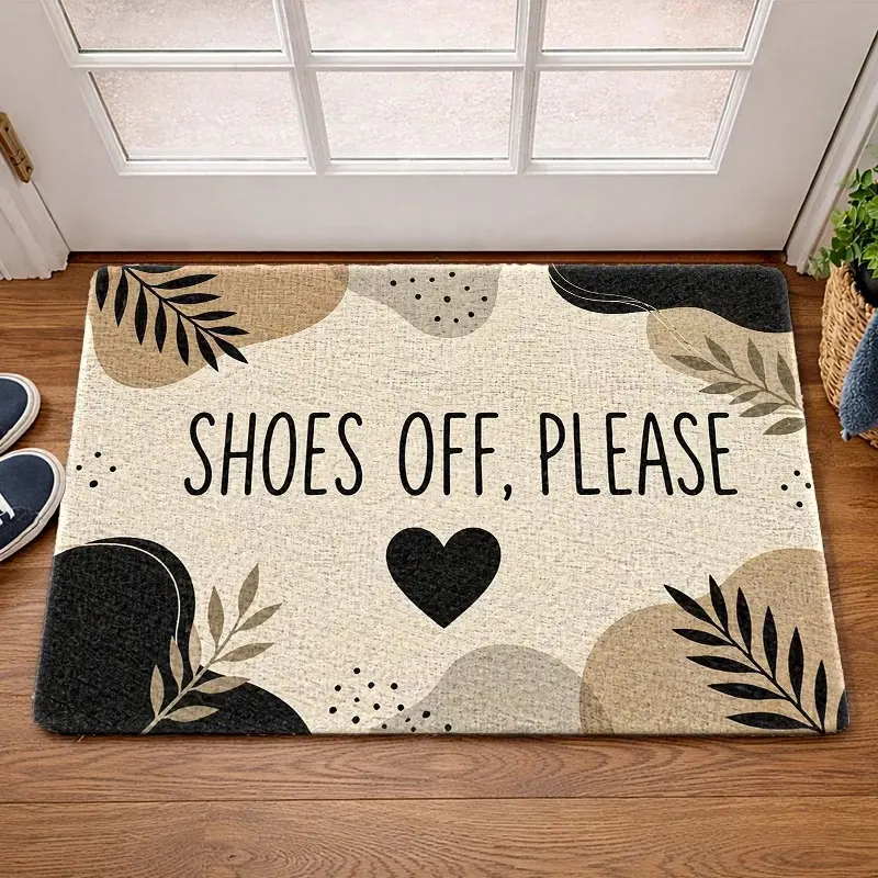 Flannel Floor Mat New1pc 2D Flat Printing flannel material door mat, Outdoor Courtyard Door Mat, 'Please remove your shoes' funny text doormat, durable entrance carpet, machine washable floor mat suitable for indoor and outdoor use, suitable for bathroom,