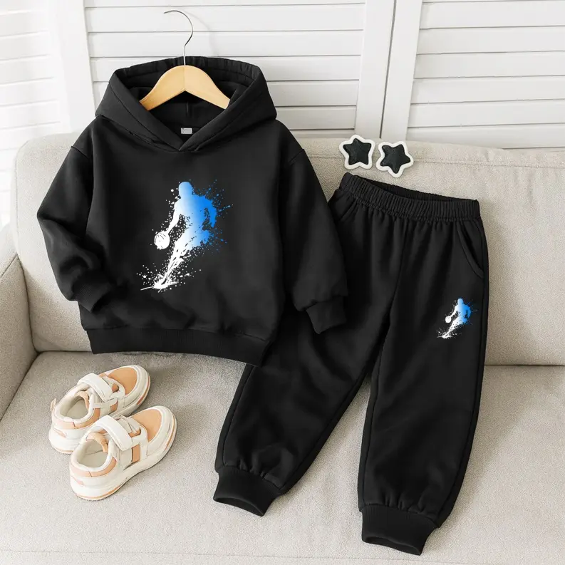 Toddler Boys Hoodie and Sweatpants Set, Kids 2 Piece Basketball Graphic Outfit, Soft Sweatshirt Jogger Tracksuit for Little Boys, Casual Streetwear School Daily Wear