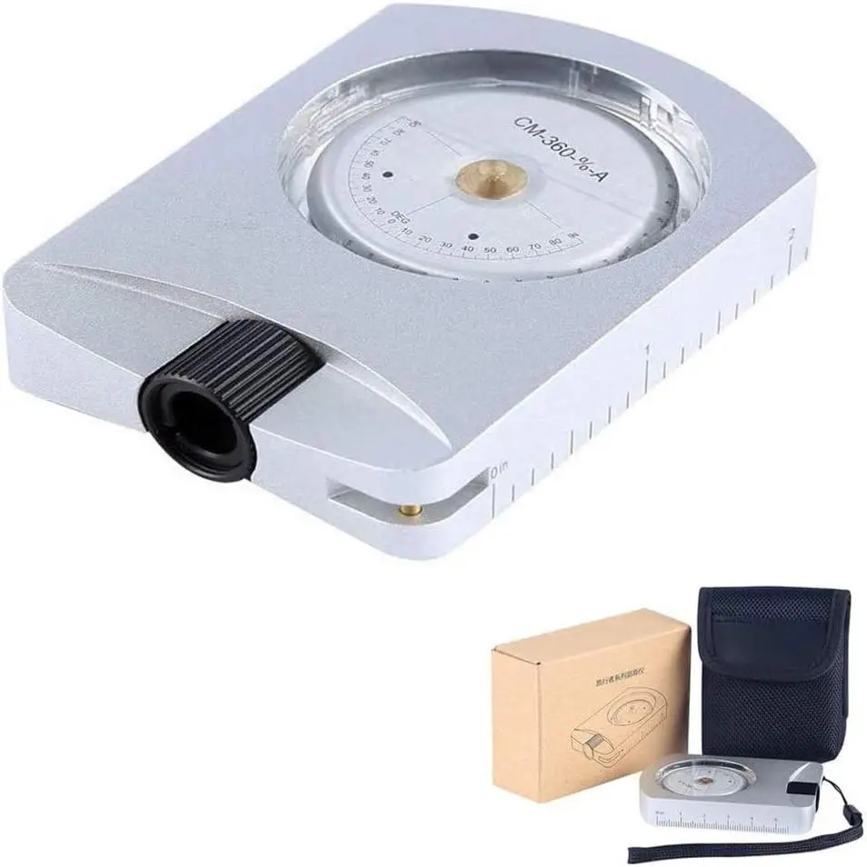 Battery-Free Professional Aluminum Accurate Pocket Altimeter Clinometer, Compact Handheld for Height & Slopes Angles Measuring, Silver
