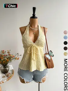 1 Piece Bohemian Style Fitted Backless Halter Top, Perfect for Parties, Beach Trips, Music Festivals and Tropical Vacations