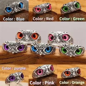 Rare Vintage Owl Carved Tibet Silver Ring for Men Cute Animals Youth Gothic Adjustable Fashion Women Jewelry Accessories Gifts