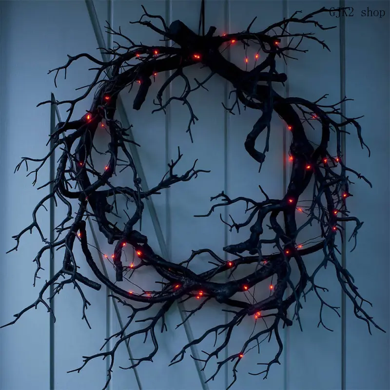 Artificial Black Dry Branch Wreath Gothic Style Blank Base Wreath for Halloween DIY Decoration
