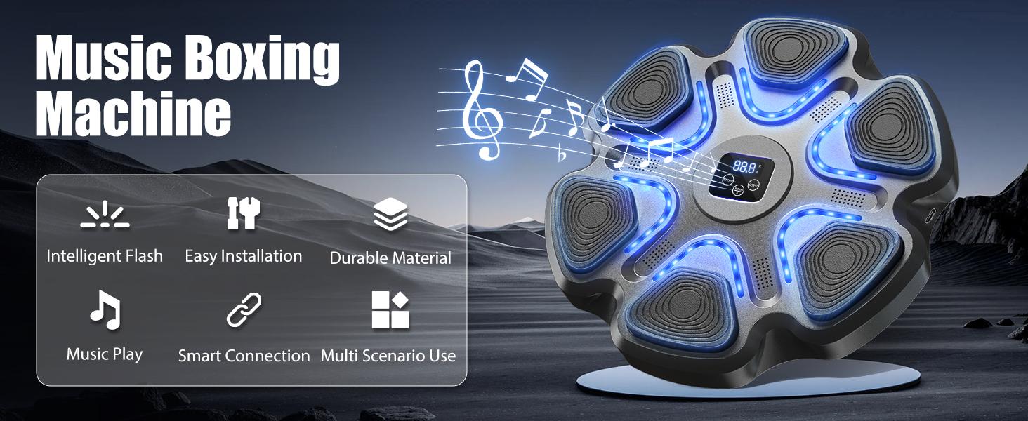 Music Boxing Machine, Boxing Machine Wall Mounted Music with Gloves, Electronic Boxing Target for Adults, Smart Boxing Training Equipment, Boxing Machine for Home and Gym