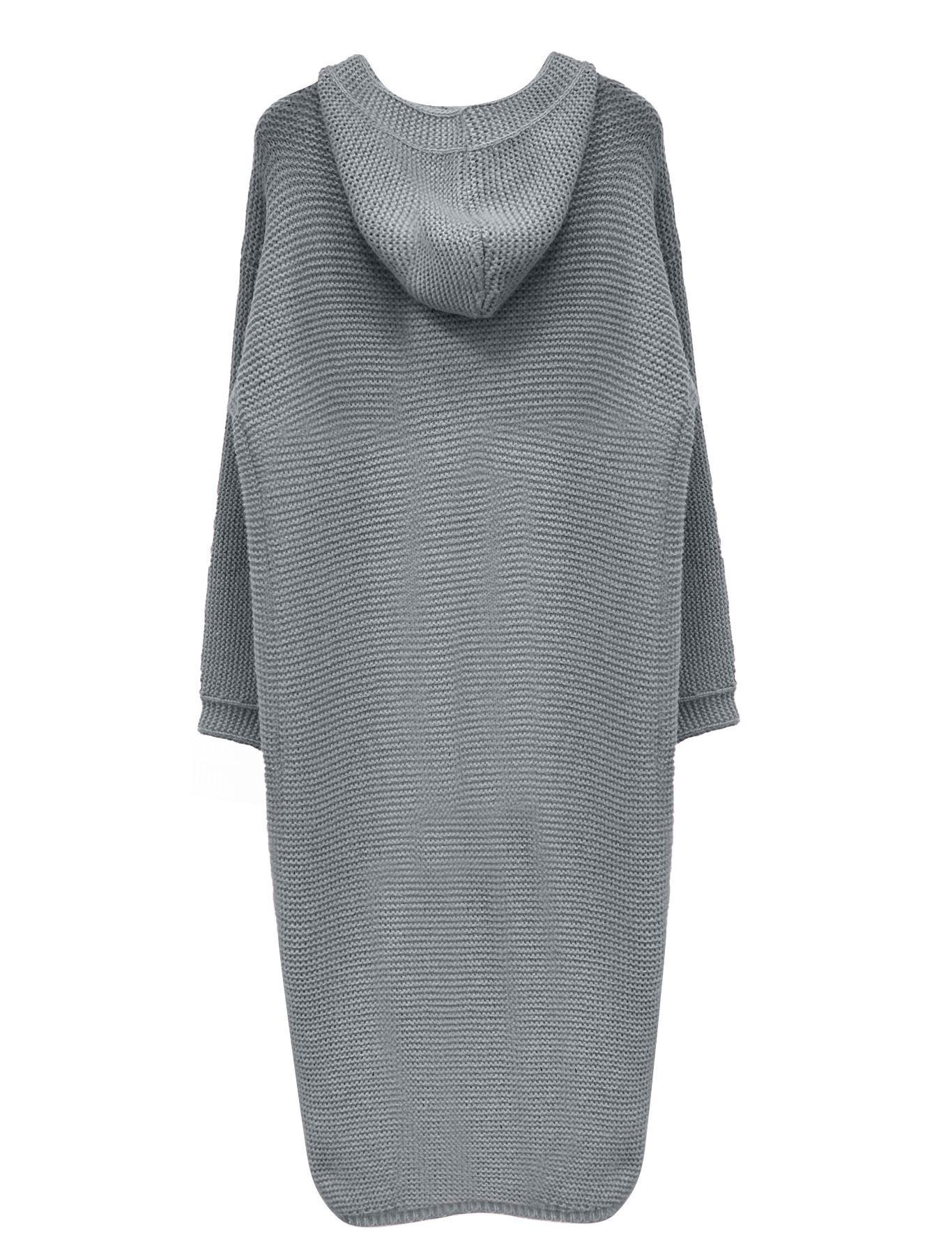 Women's Plain Textured Drop Shoulder Long Hooded Loose Cardigan, Casual Long Sleeve Buttons Polyester Knit Outerwear For Fall & Winter, Women's Clothing For Daily Wear, Womenswear, Knitwear