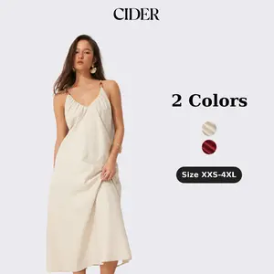 Cider Linen-blend V-neck Ruched Flared Maxi Dress Dealsforyou