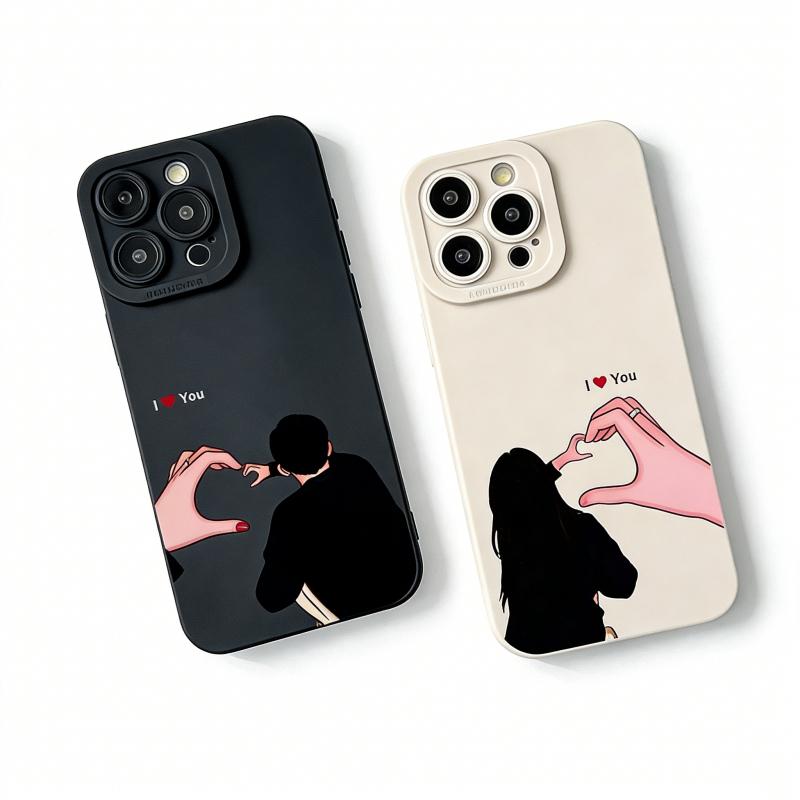 Couple Hand-Holding Design 2-Piece iPhone Case Set, Shockproof TPU Protection Cover for Multiple iPhone Models, Durable Mobile Phone Accessory