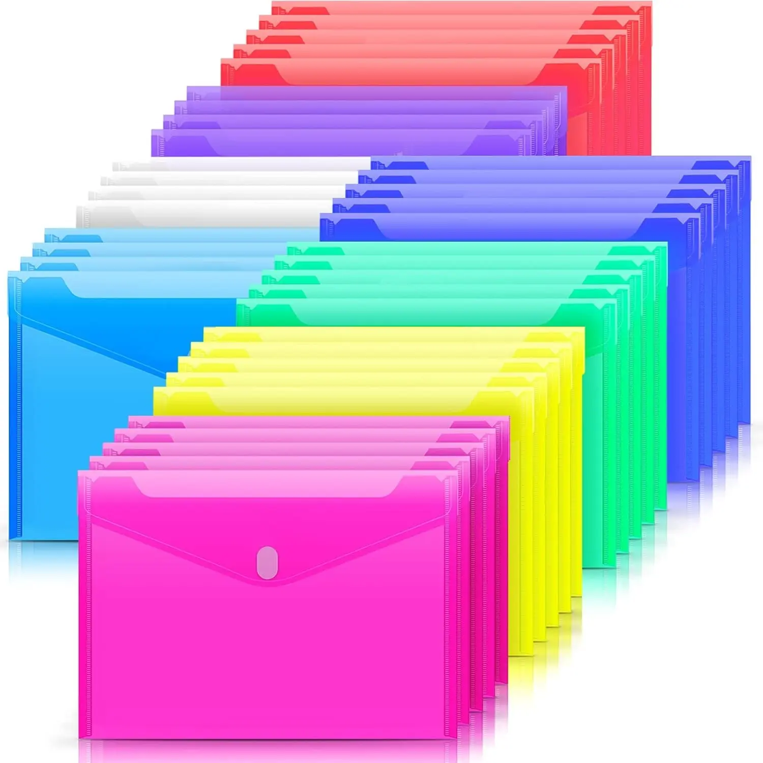 32 Pack Plastic Envelopes Poly Envelopes, HeavyDuty File Folders, Clear Folders with Pockets, Folders for Documents Letter A4 Size, Filing Folder Paper Storage, Office School, 8 Colored