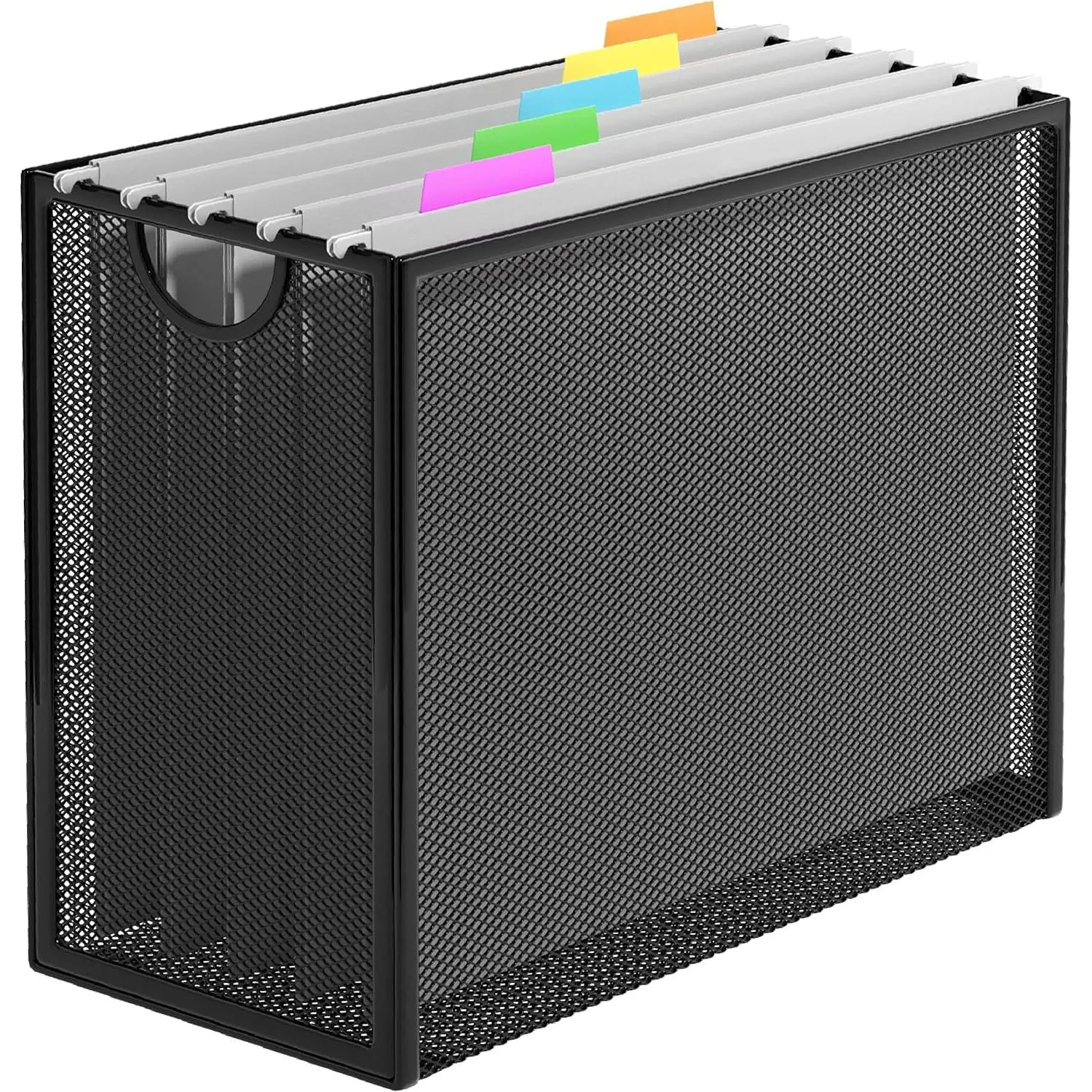 Hanging File Organizer, Letter-Size File Holder Filing Box with 5 Hanging Folders, Metal Mesh Desk File Folder Storage(No Assembly Required) (with 5 Grey Folders)Gift.