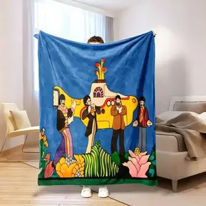 Beatles Yellow Submarine Flannel Blanket, Colorful Soft Throw Blanket for Bed Sofa, Decorative Gift with Psychedelic Art Design, Summer Vibes Style Music Fan Blanket, Kids Blanket Adult Blanket for Kids & Adults, Bedroom Living Room Decor, Birthday Christ