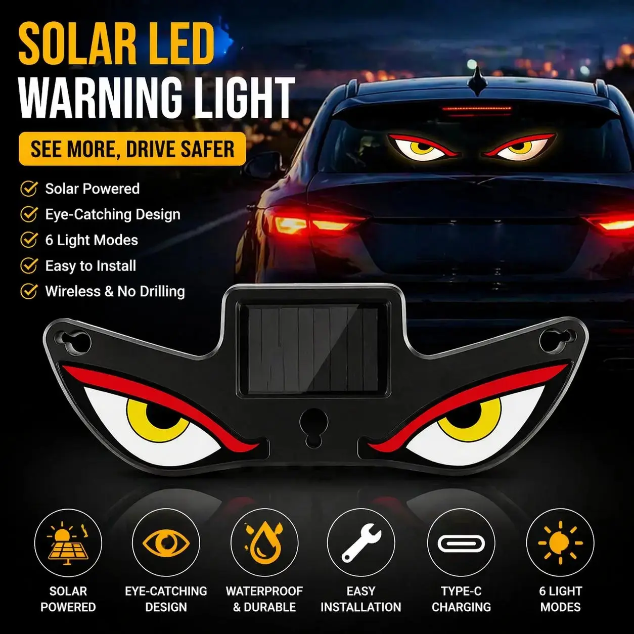 LED Display Vampire Devil Eye Emoji Panel - Programmable Scrolling Message Screen, USB-Powered Decor Light, Dynamic Interior Automotive Accessory for Night Driving, Auto Shows (Fits Trucks, SUVs)