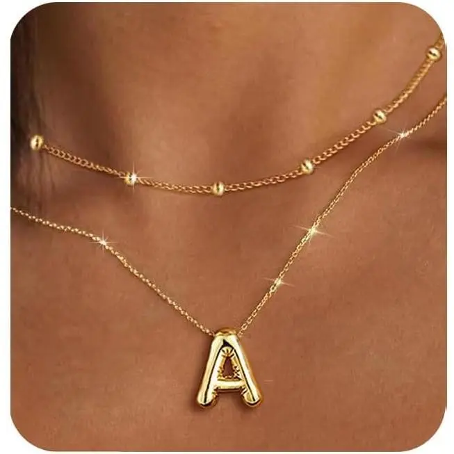 Initial Necklace  for Women Teen Girls Gifts Trendy Stuff Layered Bubble Letter Necklace   Birthday Gifts