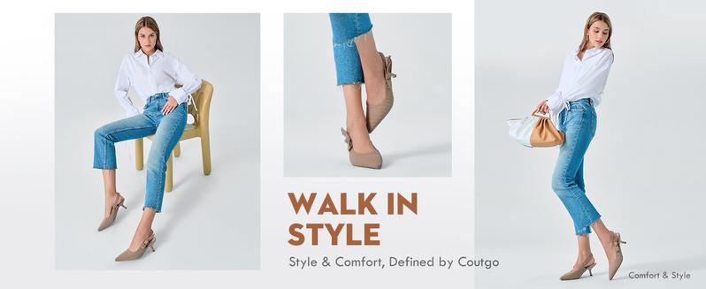 Coutgo Womens Slingback Kitten Heels Closed Pointed Toe Bowknot Knitted Slip On Work Pumps Dress Shoes