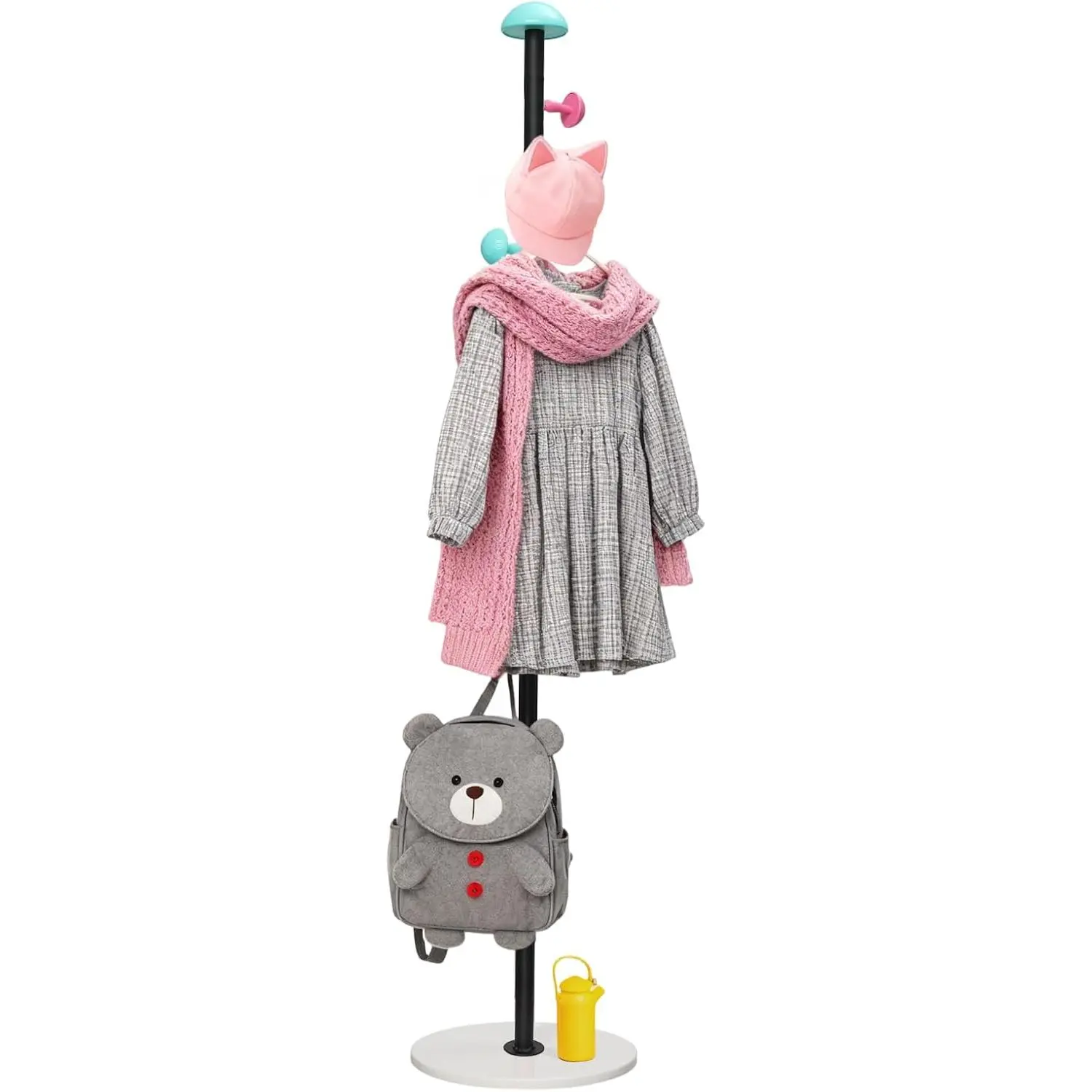 Coat Rack Freestanding Heavy Duty Metal  Coat Stand, 7 Round Mushroom Hooks & Sturdy Marble Quarte Base,  Clothes Purse Bag Jacket for Hall Corner Office Garage Entryway (Black)