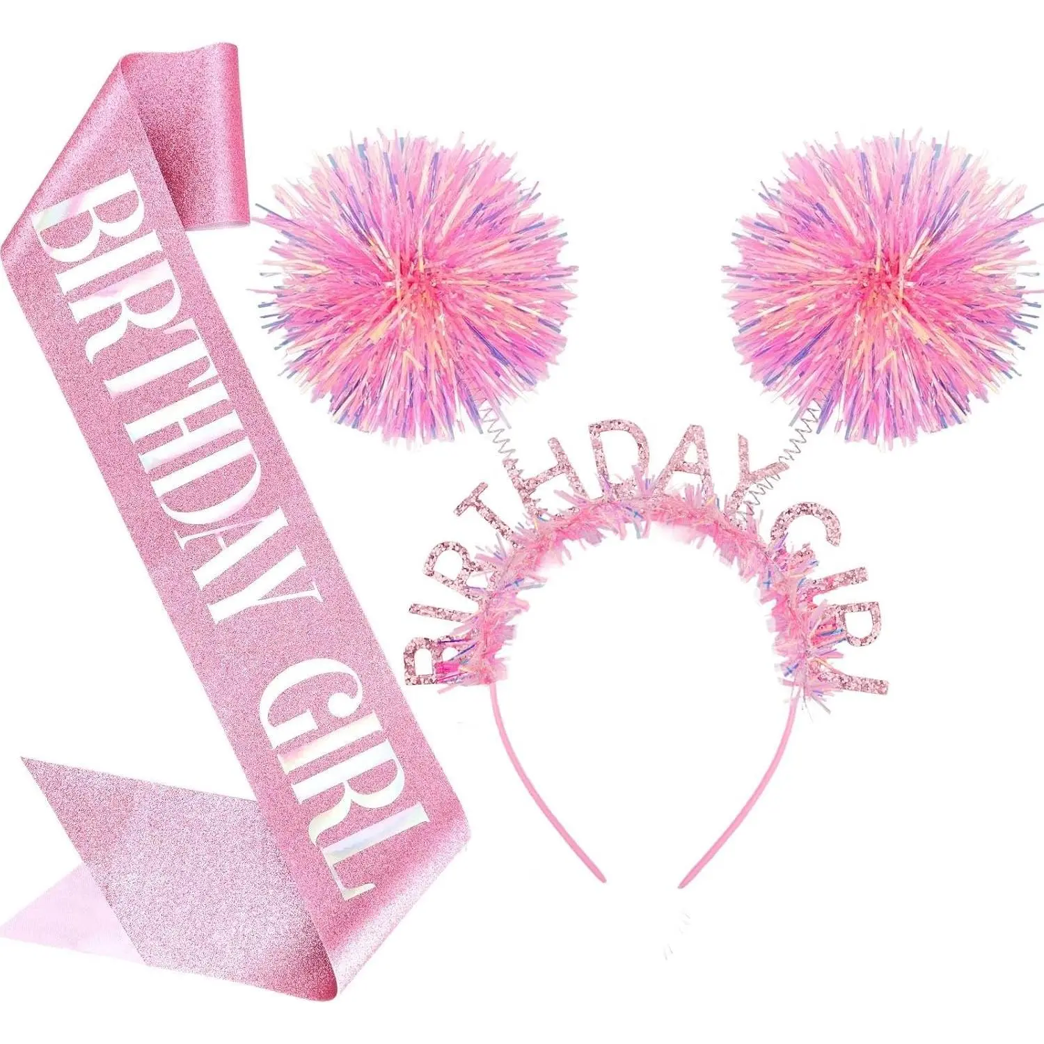 Birthday Sash and Headband Set - Glitter  Birthday Girl Sash, Crown & Tiara for Birthday Girl Decorations, Fit for Women, Girls, Teens Outfits Birthday Party Accessories