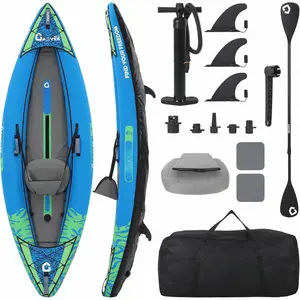 2 Person Inflatable Kayak, Fishing Kayak for Adults, Portable Touring Kayaks with Padded Seat, 3 Fins, Hand Pump, Carry Bag, Repair Kit, 12.5FT/450 LBS Weight Capacity