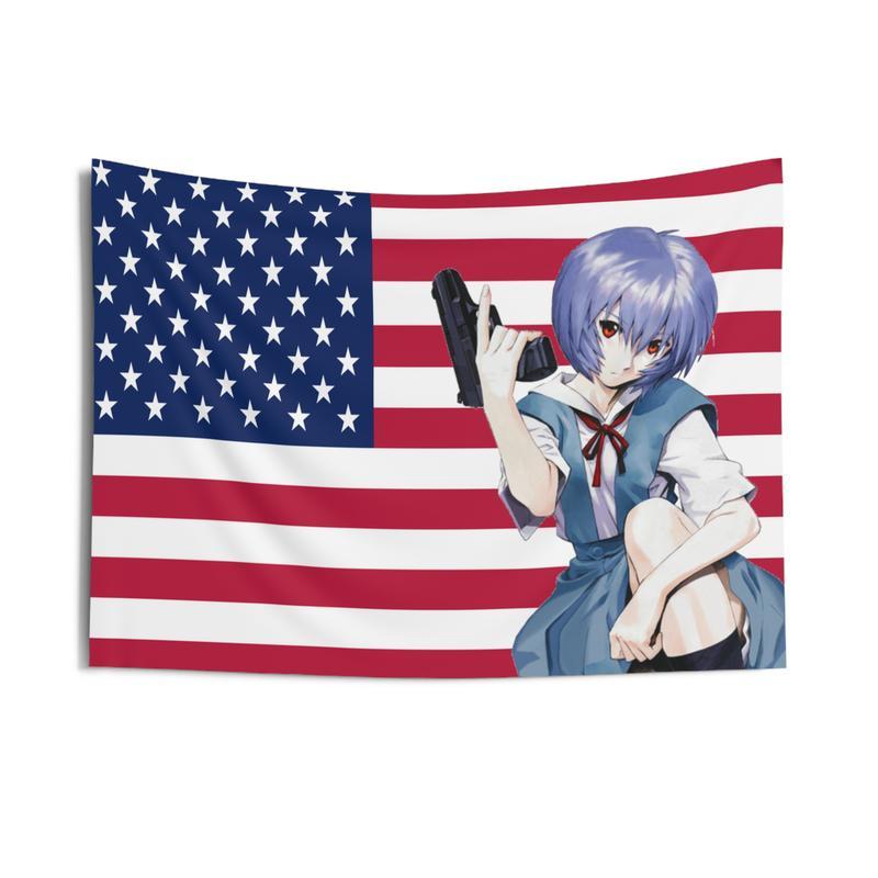 2025 New Rei Ayanami USA Tapestry Flag, Evangelion Anime Indoor