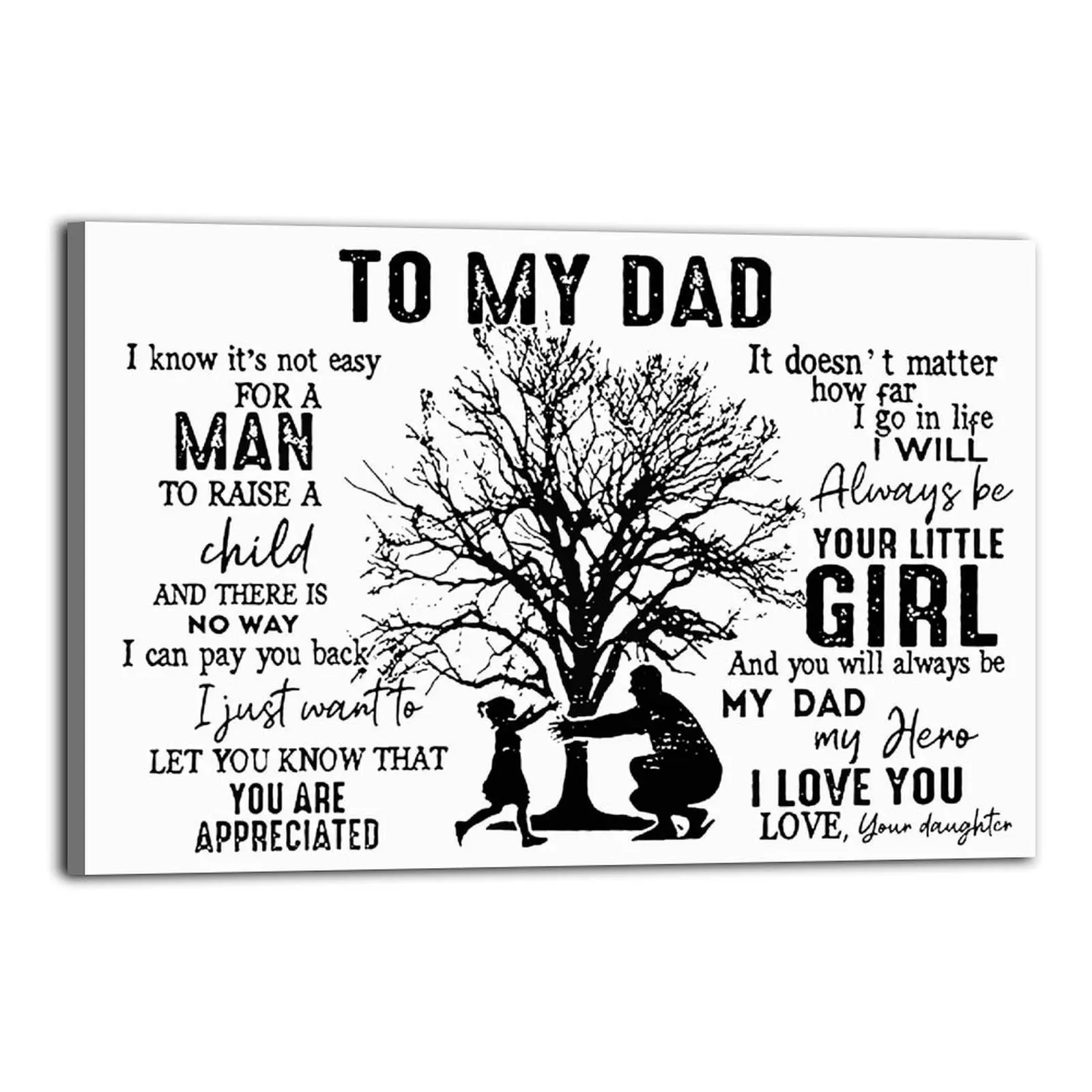 To My Dad Daughter Frameless Multi-Size Pine Wood Canvas Poster, Modern Home Decor Wall Art for Family Bedroom Room Aesthetics Festival Decoration